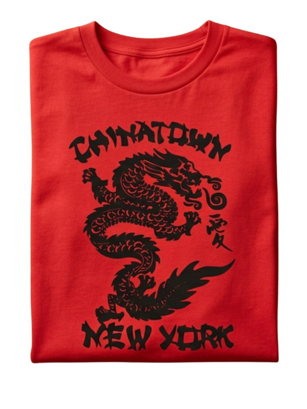Chinatown New York Dragon Graphic T-Shirt Red Crew Neck Streetwear Tee S-XL